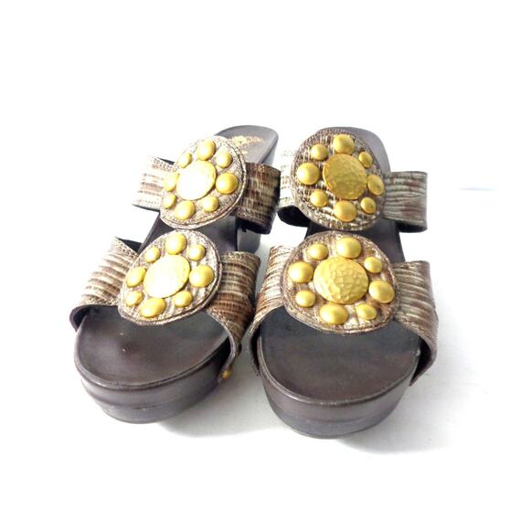 VINCE CAMUTO Laylo US 8M Brown Taupe Snake Print Leather Platform Wedge Sandals - Picture 3 of 7